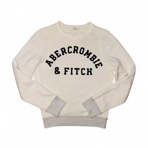 Vintage Abercrombie Y2K Off White Varsity Collegiate Preppy  Sweatshirt Sz Small